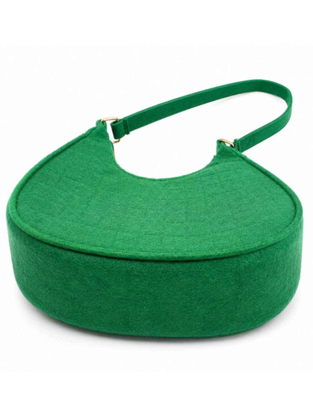 Emerald Green Croc Embossed Felt Crescent Shoulder Bag Gold Hardware NEW - Picture 3 of 8